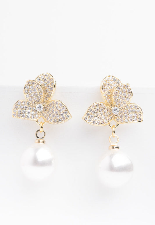 Flower Pearl Drop Earrings